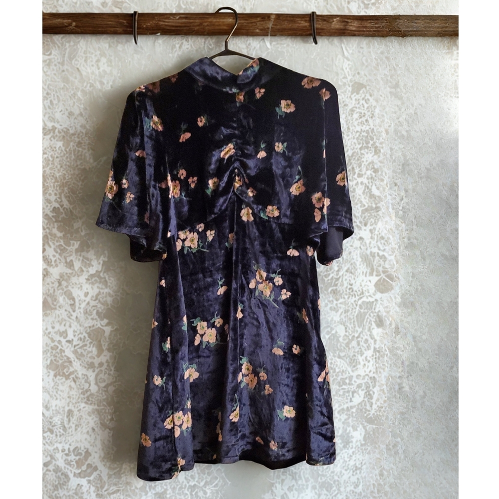 Free People Navy Floral Velvet Mini Dress
